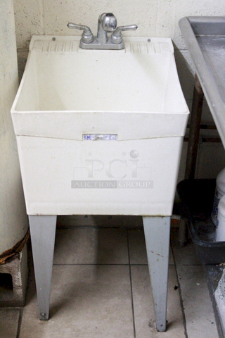 ELM UTILATUB Series 19 Utility Tub, 18 gal Capacity, 2-Deck Hole, 24 in OAW, 24 in OAD, 20 in OAH, Thermoplastic. 34 in H x 20 in W x 24 in D.