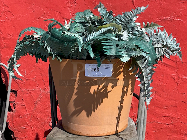 LARGE! Ceramic Potter With Artificial Plants - Image 1 of 1