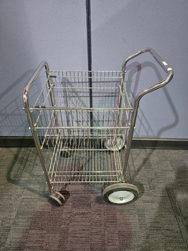 Item #52- Silver finish metal file carts. Signs of minor use but in great condition! Measure 26” H x 17.5” W. BIDX2 

 - Image 2 of 2