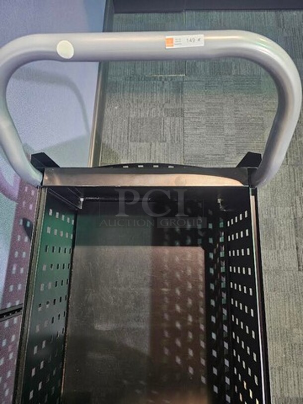 Silver and black metal filing cart in great condition. Signs of minor use/ small scratches here or there. 26.5” H x 16.5” W - Image 3 of 3