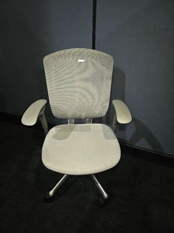 Contessa Teknion task chair. Grey in color and a nice used piece with a quality brand name! Measures 41” H x 26” W.   - Image 2 of 3