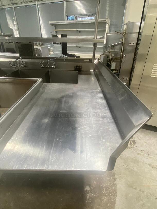 Stainless steel 3 compartment L shape sink complete with faucets  - Image 2 of 5