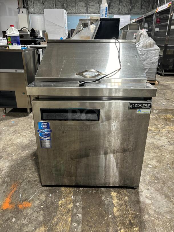 !BRAND NEW! SCRATCH & DENT Dukers DSP29 1-Door Commercial Food Prep Table Refrigerator in Stainless Steel
 - Image 1 of 6
