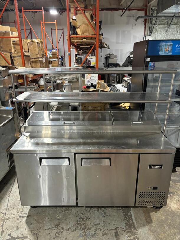 Bison Refrigeration BPT-67 Pizza Prep Unit, two-section, 20.0 cu. ft., side mounted self-contained refrigeration, self closing
 - Image 3 of 7
