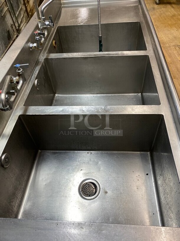 Advance Stainless Steel Commercial 3 Compartment Dish Washing Sink! With Dual Side Drain Board! With Faucet And Handles! Each Compartment 24x30 Excellent For Full Size Sheet Pans! - Image 5 of 9