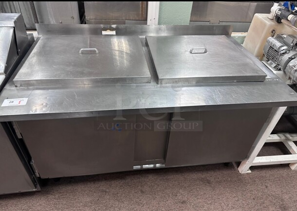 Certified Working Beverage-Air SPE60HC-24M 60 inch 2 Door Mega Top Refrigerated Sandwich Prep Table 115 Volt - Image 5 of 8