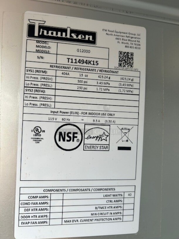 Late Model Traulsen G12000 Half Door Reach In Freezer - Right Hinged Doors 115 Volt Working - Image 9 of 10