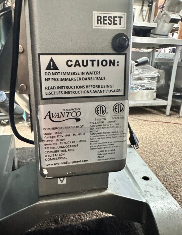 Avantco MX30 30 Qt. Planetary Floor Mixer with Guard & Standard Accessories - 120V, 1 3/4 hp Working - Image 7 of 7