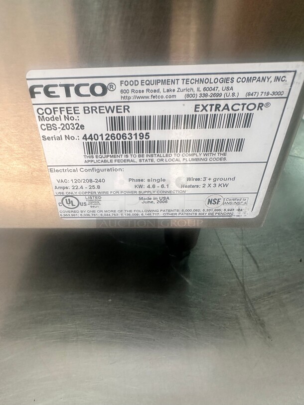 Fetco CBS-2032e Twin Automatic Coffee Brewer 208/240V, 4600-6100 W Tested and Working! - Image 6 of 6