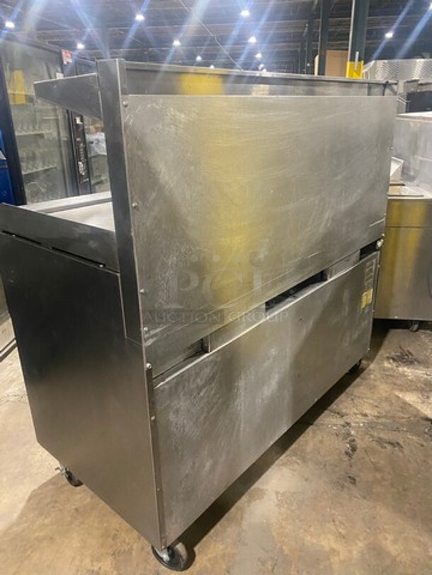 Southbend Commercial LP Powered 6 Burner Stove With Right Side Flat Griddle! Griddle Has Side Splashes! With Raised Back Splash And Salamander Shelf! With 2 Oven Underneath! Metal Oven Racks! All Stainless Steel! On Casters! - Image 3 of 11