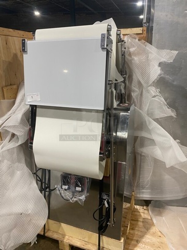 WOW! BRAND NEW! IN THE CRATE! Prepline Commercial Floor Style Reversible Dough Sheeter! Stainless Steel Body! Model: FSS120 SN: E21520179 120V 60HZ 1 Phase - Image 2 of 10