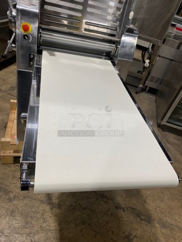 WOW! BRAND NEW! IN THE CRATE! Prepline Commercial Floor Style Reversible Dough Sheeter! Stainless Steel Body! Model: FSS120 SN: E21520179 120V 60HZ 1 Phase - Image 4 of 10