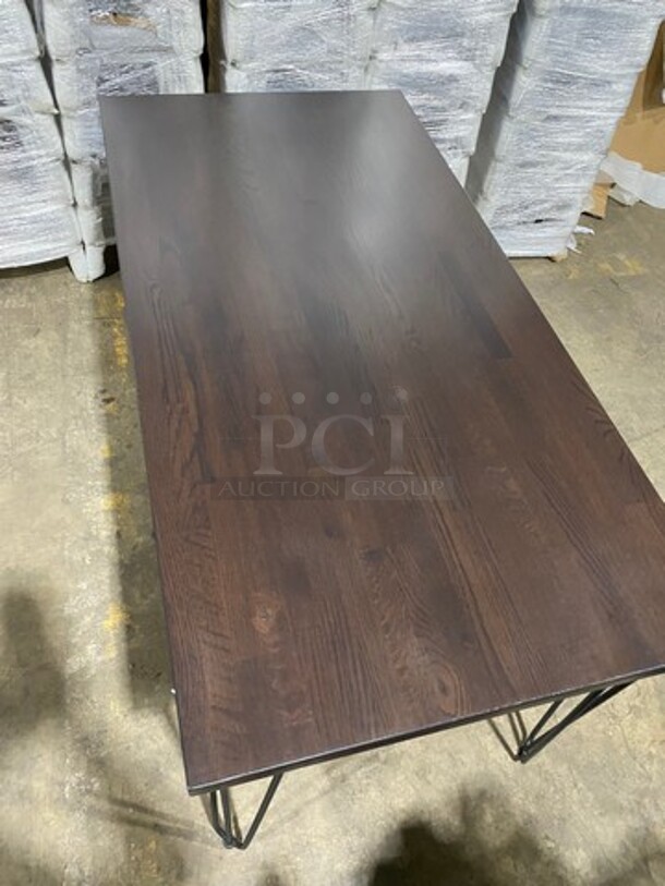 Brand New! Red Oak Rectanglur 1.5 Inch Thick BUTCHER BLOCK Style Solid Wood Walnut Finish Dining Table! On Metal Legs! - Image 5 of 8