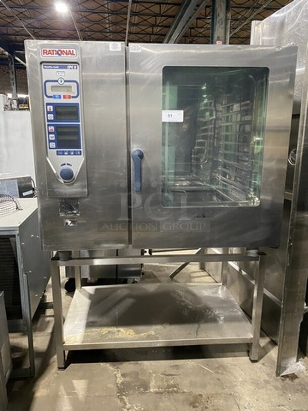 Fab! Rational Natural Gas Powered Heavy Duty Commercial Full Size Clima Plus Combi Convection Oven! Model CPC102G Serial 612CB000011020524! On Rational Stand! 