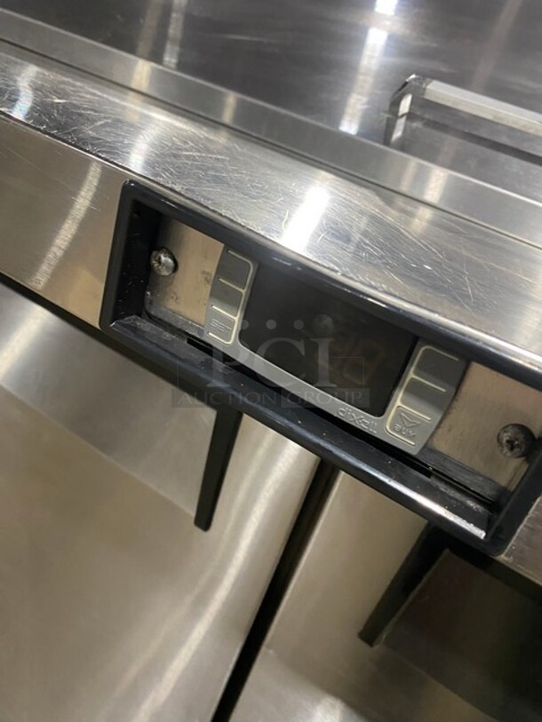 NICE! Bison Commercial Refrigerated Mega Top Sandwich Prep Table! With 2 Door Storage Space Underneath! With Poly Coated Racks! All Stainless Steel! On Casters! Model: BST4818 SN: BST481800320102500K80011 115V 1PH - Image 9 of 10