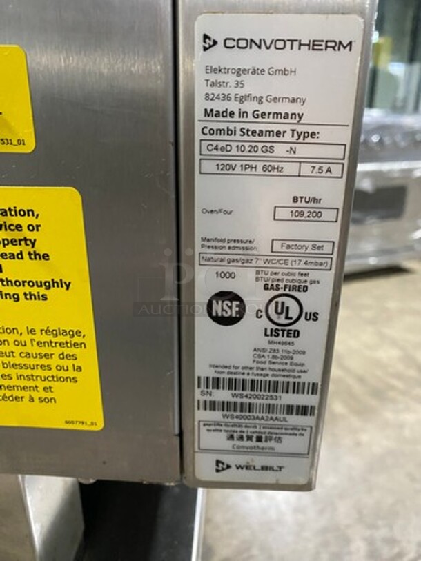Sweet! LAte MOdel! CLEVELAND CONVOTHERM   Stainless Steel Commercial Natural Gas Powered Combination Convection Oven on Stainless Steel Equipment Stand w/ Built In Pan Rack! On Commercial Casters! Model C4eD 10.20 GS 120V/60Hz/1 Phase - Image 9 of 10