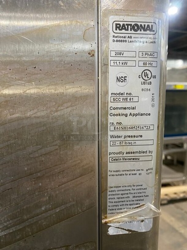 SWEET! LATE MODEL! 2016! Rational Electric Powered White Efficiency Self Cooking Center Double Deck Combi Convection Oven! With Rational Ventless Exhaust System! With View Through Doors! All Stainless Steel! 2x Your Bid Makes One Unit! Model: SCCWE61 SN: E61SH16052516723, SN: E61SH16032505346 208V 60HZ 3 Phase! Working When Removed!  - Image 10 of 11