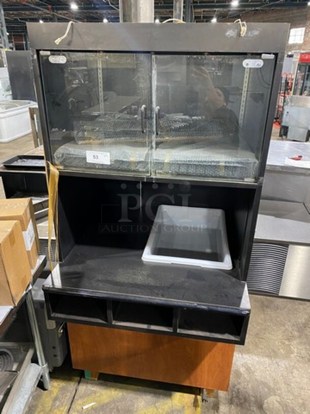 WOW! NEW! Structural Concepts Bakery Goods/Food Display Case Merchandiser! Commercial Work Top/ Prep Station! With Overhead Cabinet! With Food Pan Cut Out! 3 Small Compartment Storage! With Legs!