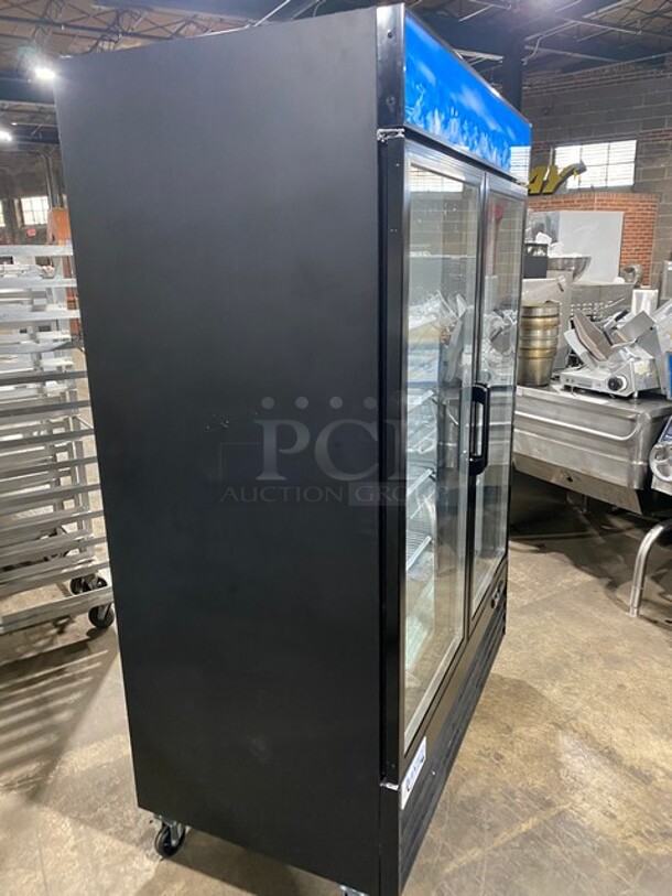 WOW! LIKE NEW! Late Model 2023! Avantco Commercial Double Glass Door Reach In Refrigerator/Merchandiser! With LED Lights! With Poly Coated Racks! With Label/Price Bracketts! On Casters! 115V! Model: 178GDC49HCB SN: 920712013 7166 2312! Working When Removed! - Image 4 of 11