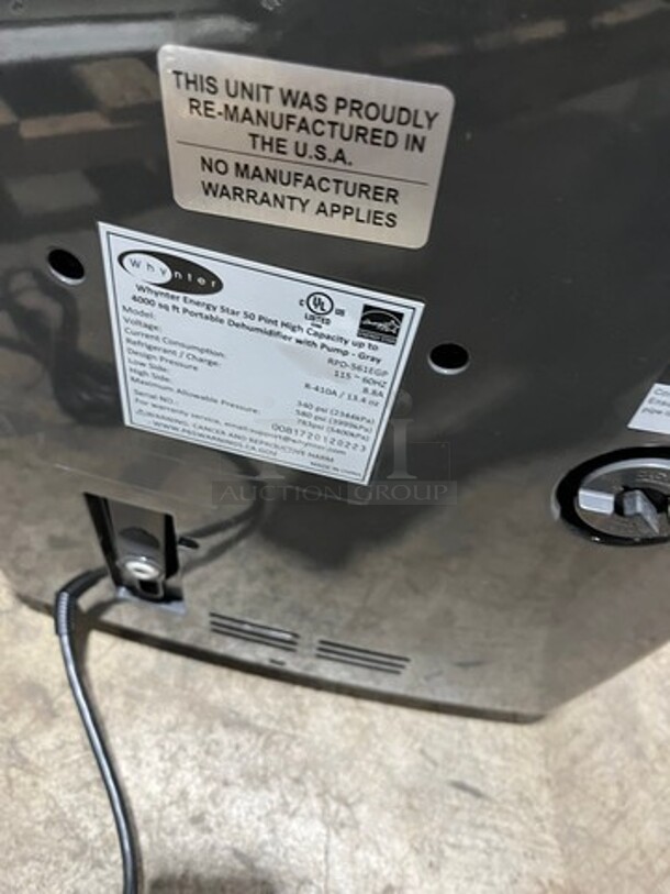 NEW! OUT OF THE BOX! SCRATCH-N-DENT! Whynter Portable Dehumidifier Unit! 4,000 Square Feet Room Capacity! Model: RPD561EGP 115V - Image 6 of 8