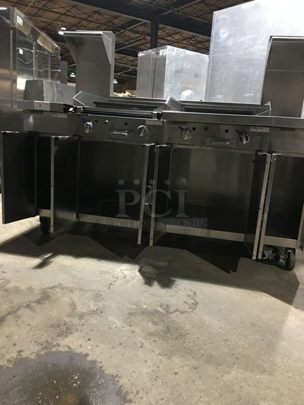 AMAZING! Southbend Commercial Heavy Duty Natural Gas Powered Double Plancha Workstation! With Dual Sided Work Ends! With Dual Sided Back Splash And Salamander Shelves! With Storage Space Underneath! All Stainless Steel! On Casters! Model: PC12CS SN: 16K51295 - Image 9 of 12