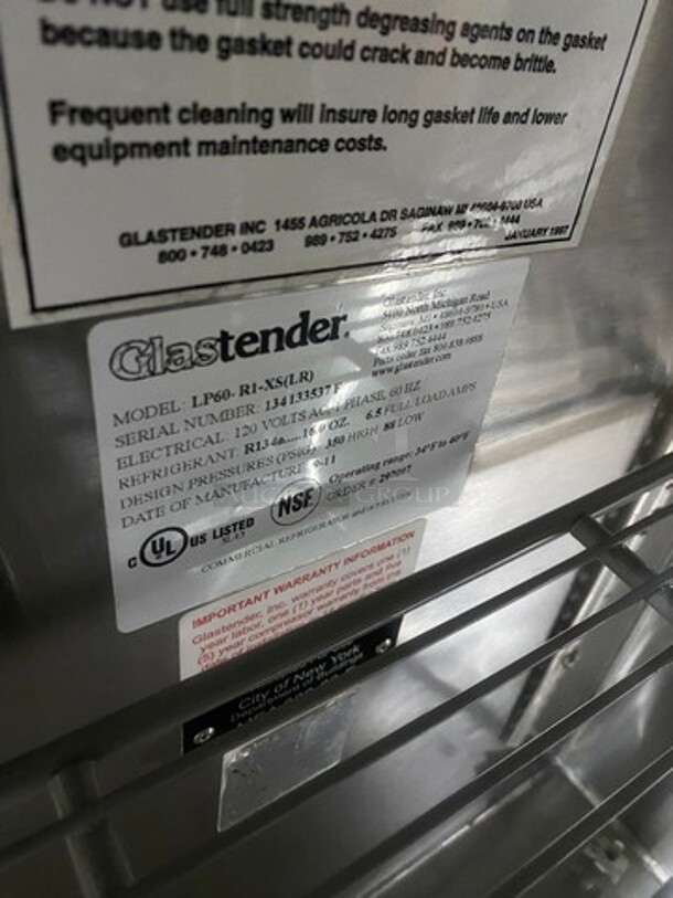 Wow! Glas Tender Refrigerated 2 Door Bar Back Cooler/Mechandiser! All Stainless Steel Worktop! Model LP60-R1XS Serial 134133537! 120V 1 Phase!  - Image 7 of 8