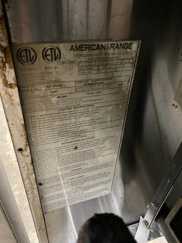 American Range Commercial Natural Gas Powered Deep Fat Fryer! With Backsplash! All Stainless Steel! On Legs! Model: AF50HE SN: 211020FO144 - Image 7 of 7