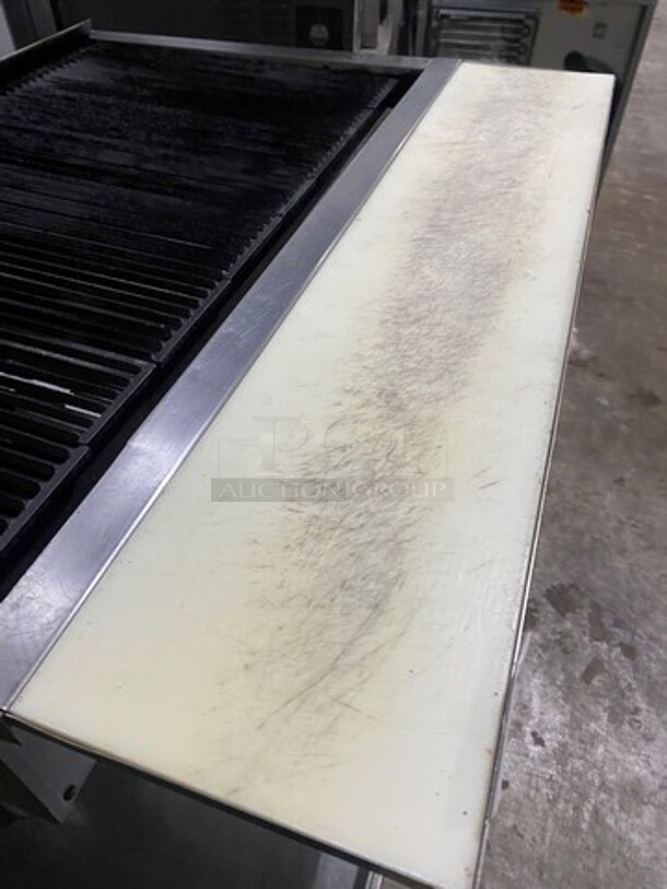 Bakers Pride Commercial Countertop Natural Gas Powered 48 Inch Char Broiler Grill! On Commercial 60 Inch Equipment Stand! With Underneath Storage Space! All Stainless Steel! Model XX8 Serial 592381707002! On Casters! Working When Removed! - Image 6 of 9