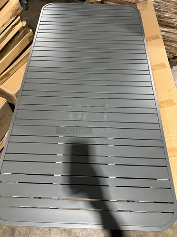 Brand New In The Box! DT All Alluminum Dark Gray Slats Dining Table! 30" By 60" With Legs! Perfect For Outdoors!  - Image 4 of 9