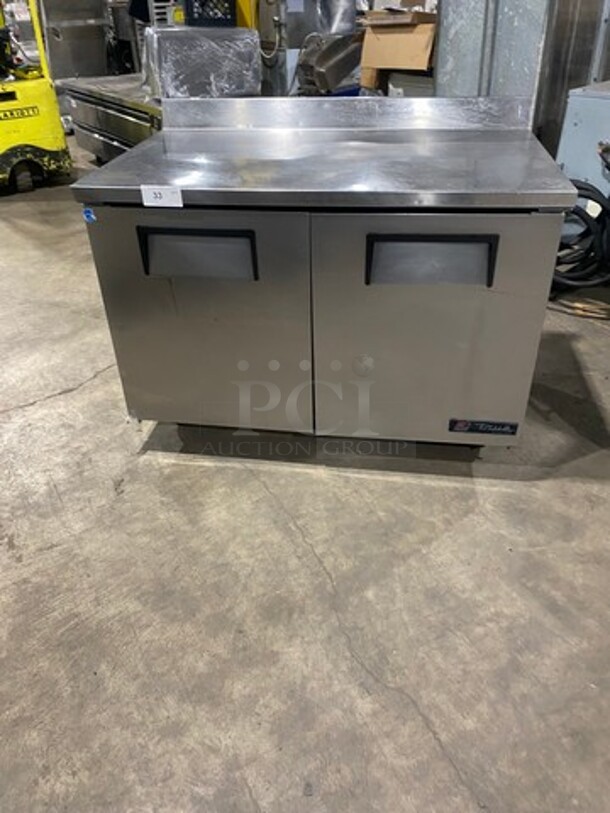 True Commercial 2 Door Refrigerated Lowboy/Worktop Cooler! With Backsplash! All Stainless Steel! On Casters! Model: TWT48 SN: 5336005 115V 60HZ 1 Phase