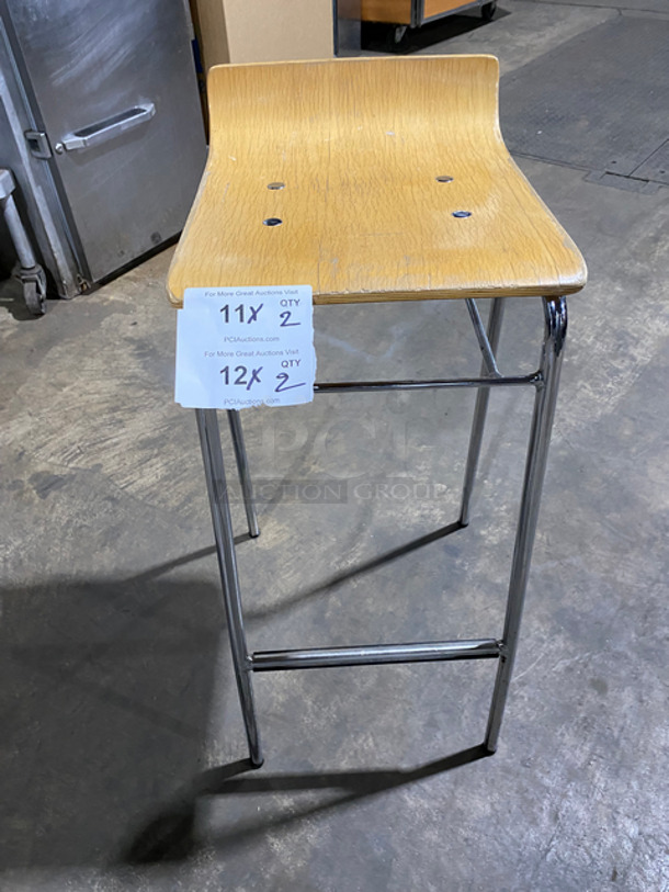 Gar Products Wooded Top Bar Height Chairs! With Footrest! Metal Base! 4x Your Bid!