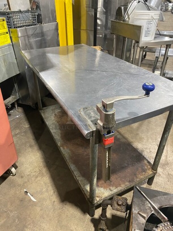 Solid Stainless Steel Work Top/ Prep Table! With Mounted Can Opener! With Storage Space Underneath! On Legs! - Image 3 of 7
