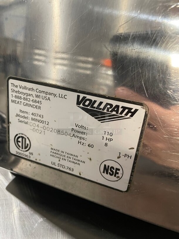 Late Model! 2021 Vollrath Commercial Countertop Meat Grinder! All Stainless Steel! 110V 1 Phase! Model: MIN0012 SN: D04-00208504-0021! - Image 8 of 10