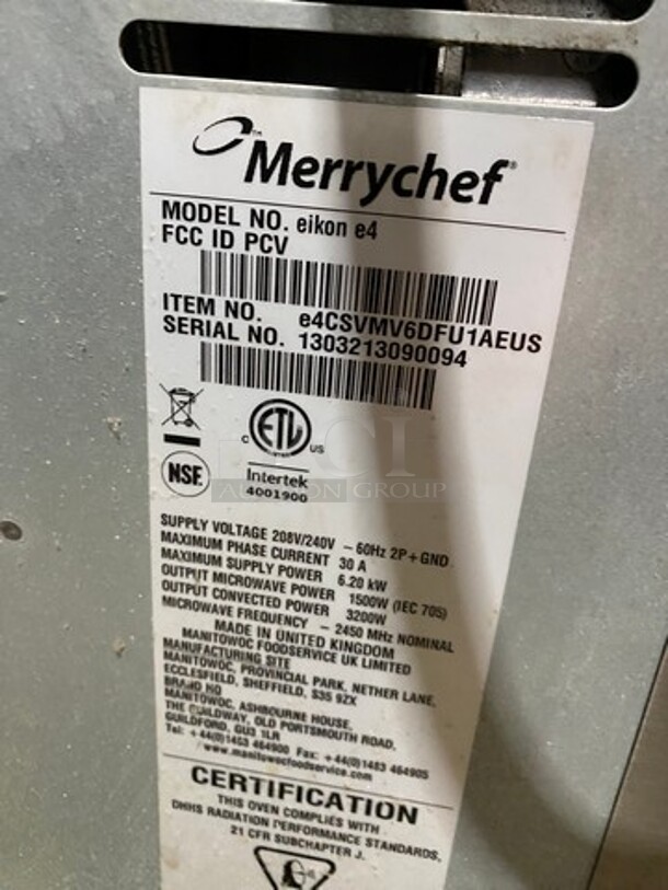 Merrychef Commercial Countertop Rapid Cook Oven! With Digital Touch Controls! With Oven Paddle! All Stainless Steel! Model: EIKONE4 SN: 1303213090094 208/240V - Image 5 of 7