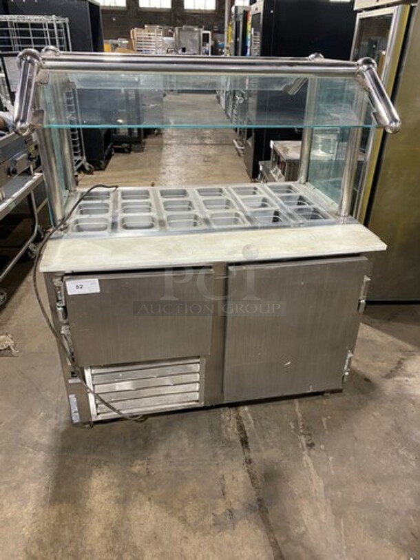 Commercial Electric Powered Cold Pan! With Commercial Cutting Board! With Sneeze Guard! With Storage Space Underneath! Solid Stainless Steel! On Casters!