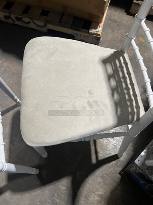 BRAND NEW! White Quality Poly Stackable Dining Chairs! 5 X Your Bid! With Removable Microfiber Seat Cushion! Seat Cushion Comes With Each Chair! 5 X Your Bid! - Image 6 of 8