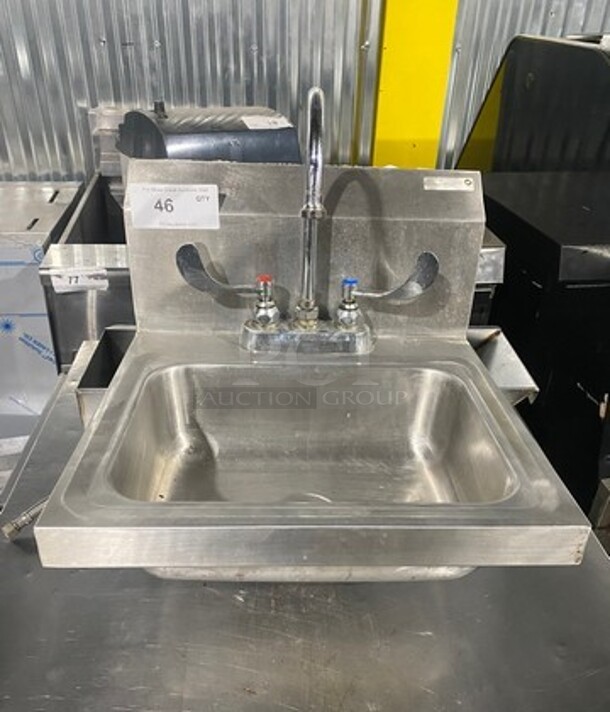 Commercial Stainless Steel Hand Sink! With Raised Back Splash! With Faucet And Handles! - Image 1 of 7