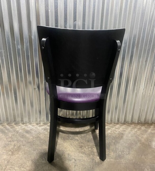 NEW! Square Back Solid Wood Dining Chairs With Purple Vinyl Seat! 3x Your Bid! - Image 3 of 6