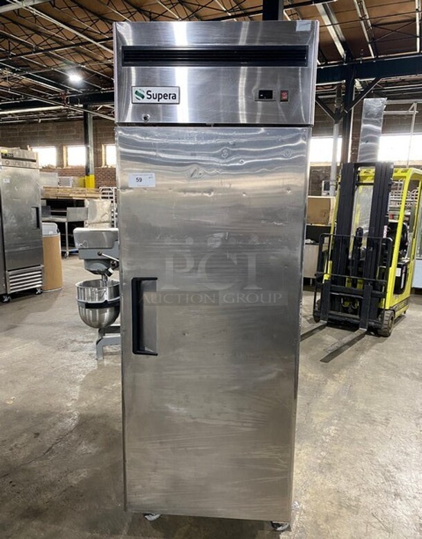 Supera Commercial Single Door Cooler! Stainless Steel! On Casters! MODEL R1R1 SN: P01161510572 115V 1PH  - Image 1 of 9