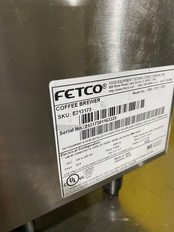 Fetco Commercial Countertop Coffee Brewing Machine! With Hot Water Line! Stainless Steel Body! On Small Legs! Model: CBS2131XTS SN: 21317301163325 120/208/240V 1PH - Image 8 of 9