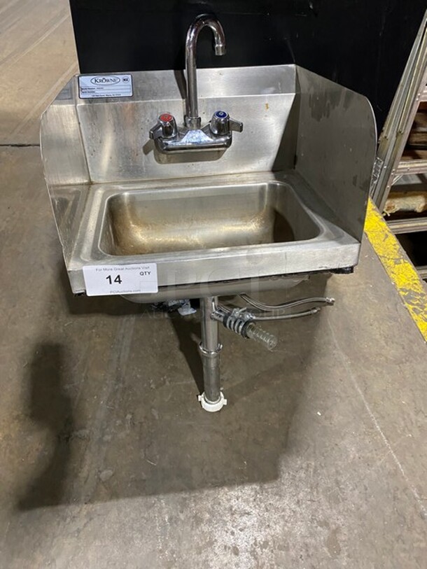 Krowne Commercial Stainless Steel Hand Sink! With Back Side Splashes! With Faucet And Handles! Model: WM260