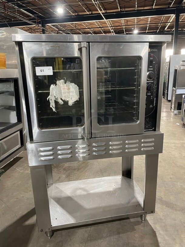 Sweet! American Range Majestic Series Commercial Natural Gas Powered Single Deck Convection Oven! On Stand With Storage Shelf! All Stainless Steel! With Metal Oven Racks! Working When Removed!  - Image 1 of 7