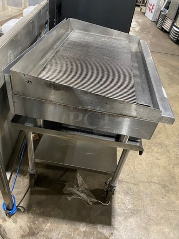 NICE! Imperial Commercial Natural Gas Powered Grooved Grill! With Back And Side Splashes! On Legs! On Equipment Stand! With Storage Space Underneath! All Stainless Steel! On Casters! - Image 3 of 9