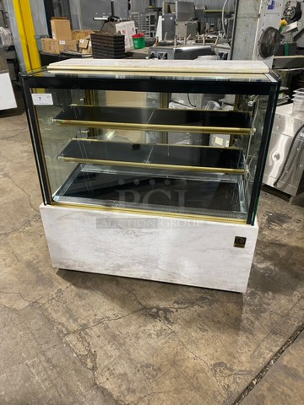 FAB! Kinco Refrigerated Bakery Display Show Case Merchandiser! With Front Straight Glass! With Marble Top & Bottom! With 2 Sliding Rear Access Doors! Model: 9213GK 220V 60HZ 1 Phase