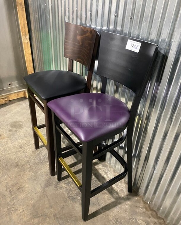 NICE! BRAND NEW!  Square Back Solid Wood Restaurant Bar Stool With vinyl Seats! 2x Your Bid! - Image 2 of 10