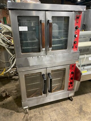 Vulcan Commercial Natural Gas Powered Double Deck Convection Oven! With View Through Doors! Metal Oven Racks! All Stainless Steel! On Casters! 2x Your Bid Makes One Unit!