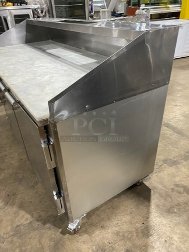 2017 Leader Commercial Refrigerated Pizza Prep Table! With Marble Top! With 3 Door Storage Space Underneath! All Stainless Steel! On Casters! Model: DR72SC SN: AA11M2201 115V 60HZ 1 Phase - Image 2 of 9