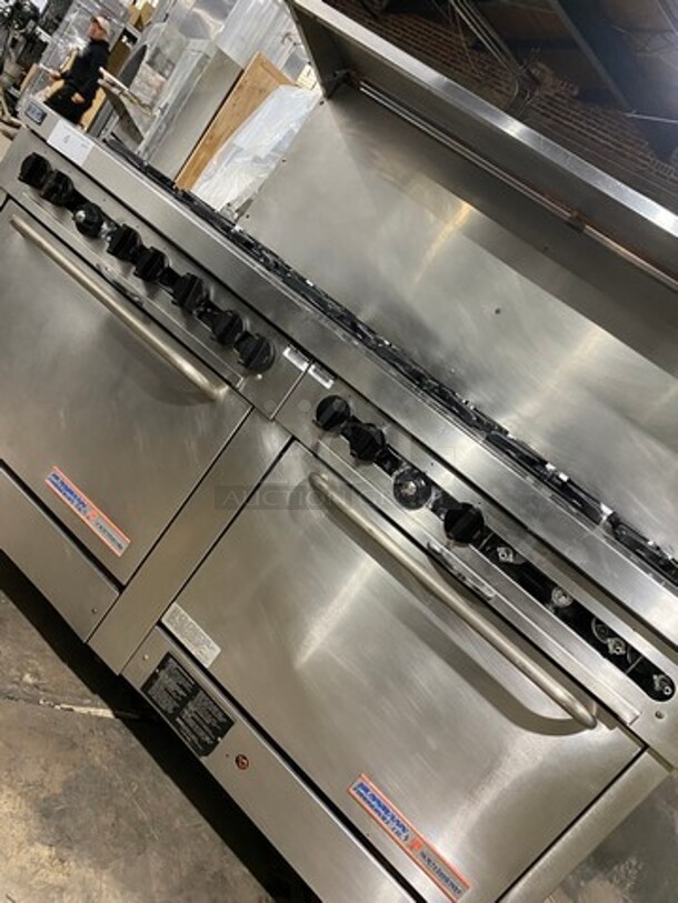 Southbend Commercial Natural Gas Powered 12 Burner Stove! With Raised Back Splash And Salamander Shelf! With 2 Full Size Oven Underneath! All Stainless Steel! On Casters! - Image 9 of 10