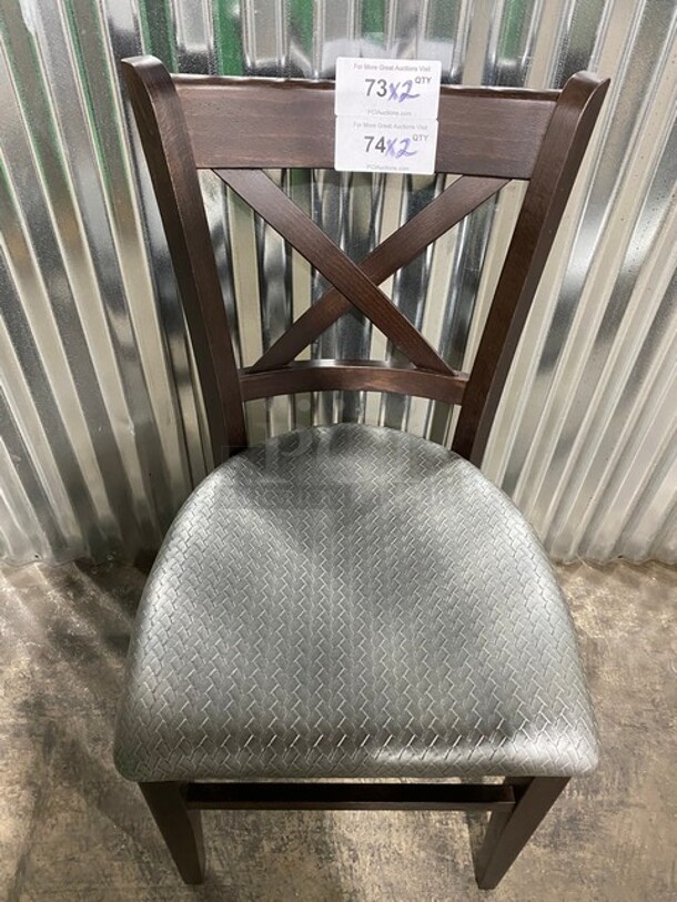 NICE! NEW! Walnut Beech Wood Cross Back Dining Chair With Silver Vinyl Seat! 2x Your Bid! - Image 5 of 6