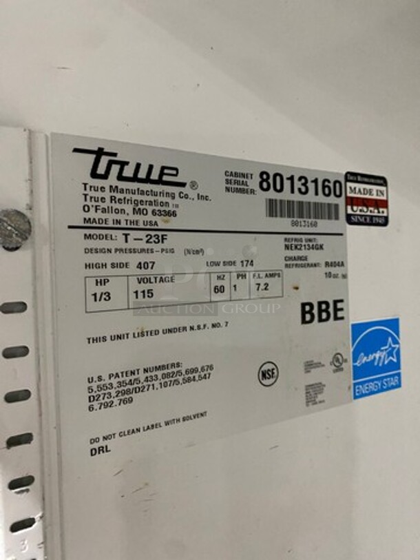 Great True Commercial Single Door Reach In Freezer! Solid Stainless Steel! With Casters! WORKING WHEN REMOVED! Model: T23F SN: 8013160 115V 60HZ 1 Phase - Image 8 of 10